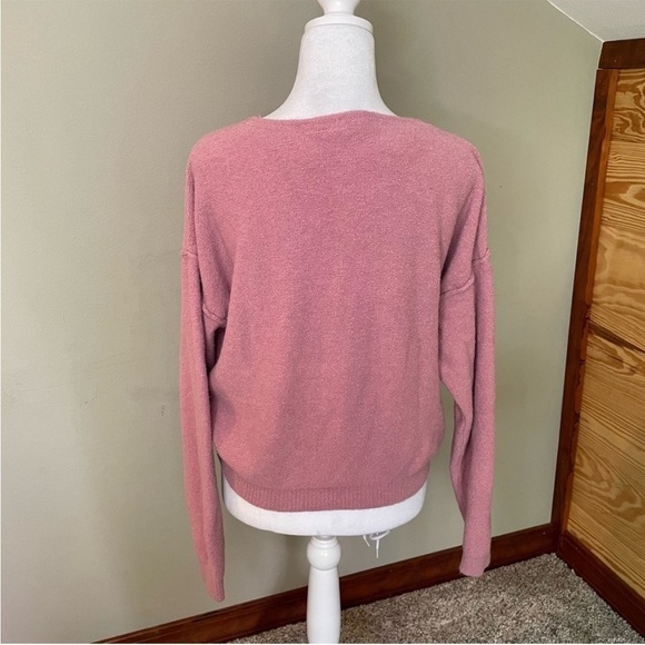 Free People Take Me Places Pink Oversized V-Neck Sweater Extra Small - Picture 7 of 15